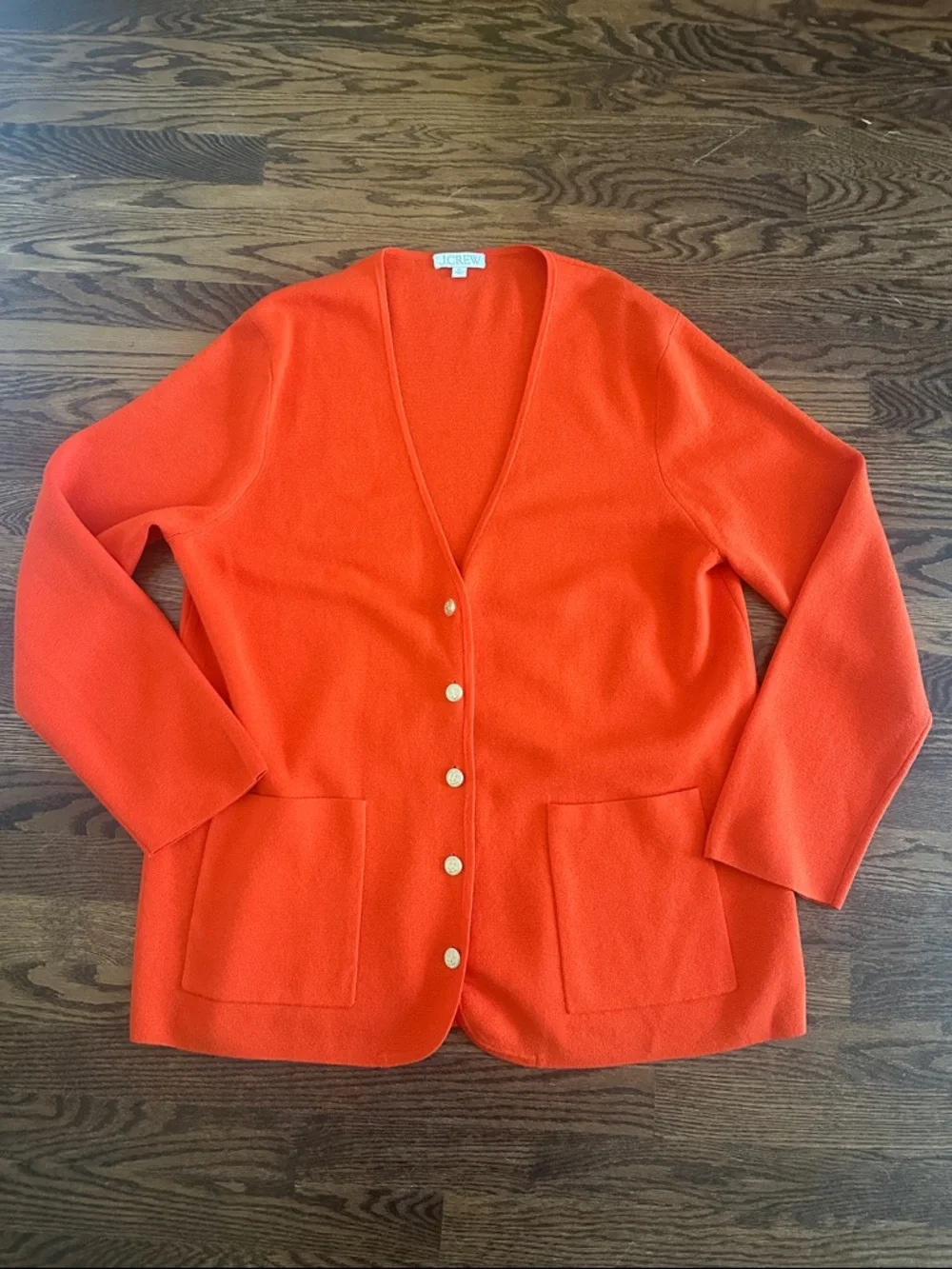 J. Crew Giselle V-Neck Sweater-Blazer in Orange, Gold Buttons Cardigan XL